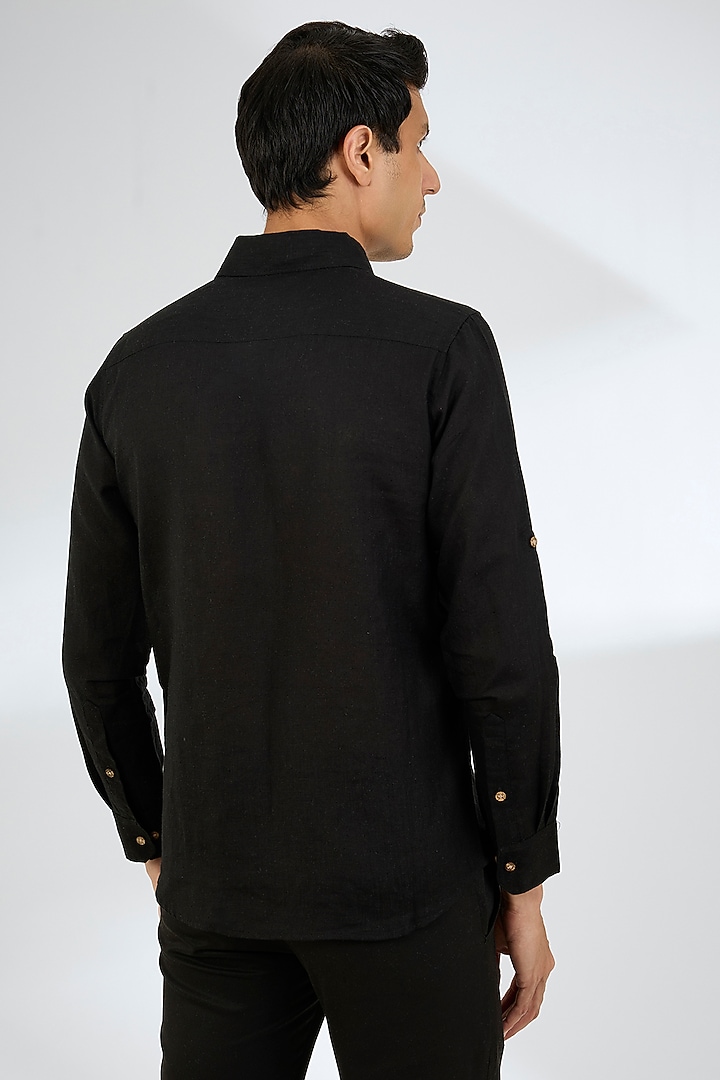 Black Linen Party Wear Shirt by Linen Bloom Men at Pernia's Pop Up Shop