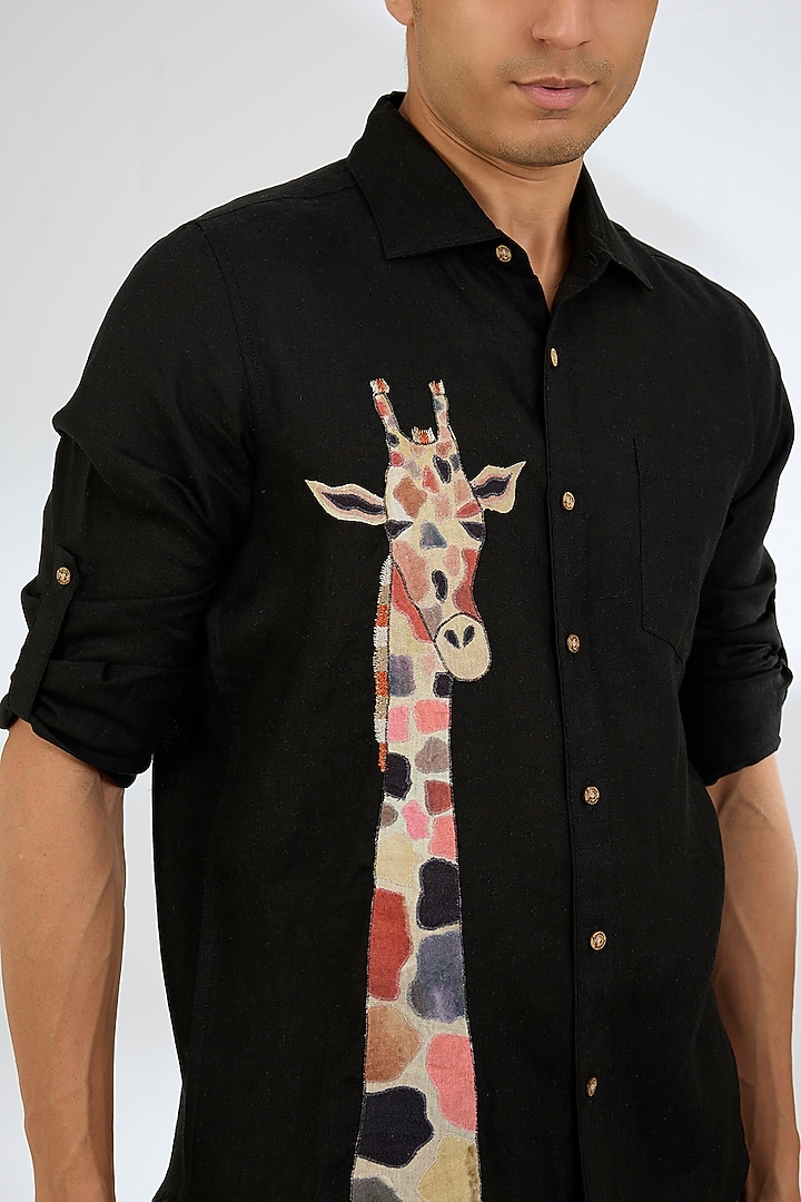 Black Linen Party Wear Shirt by Linen Bloom Men at Pernia's Pop Up Shop