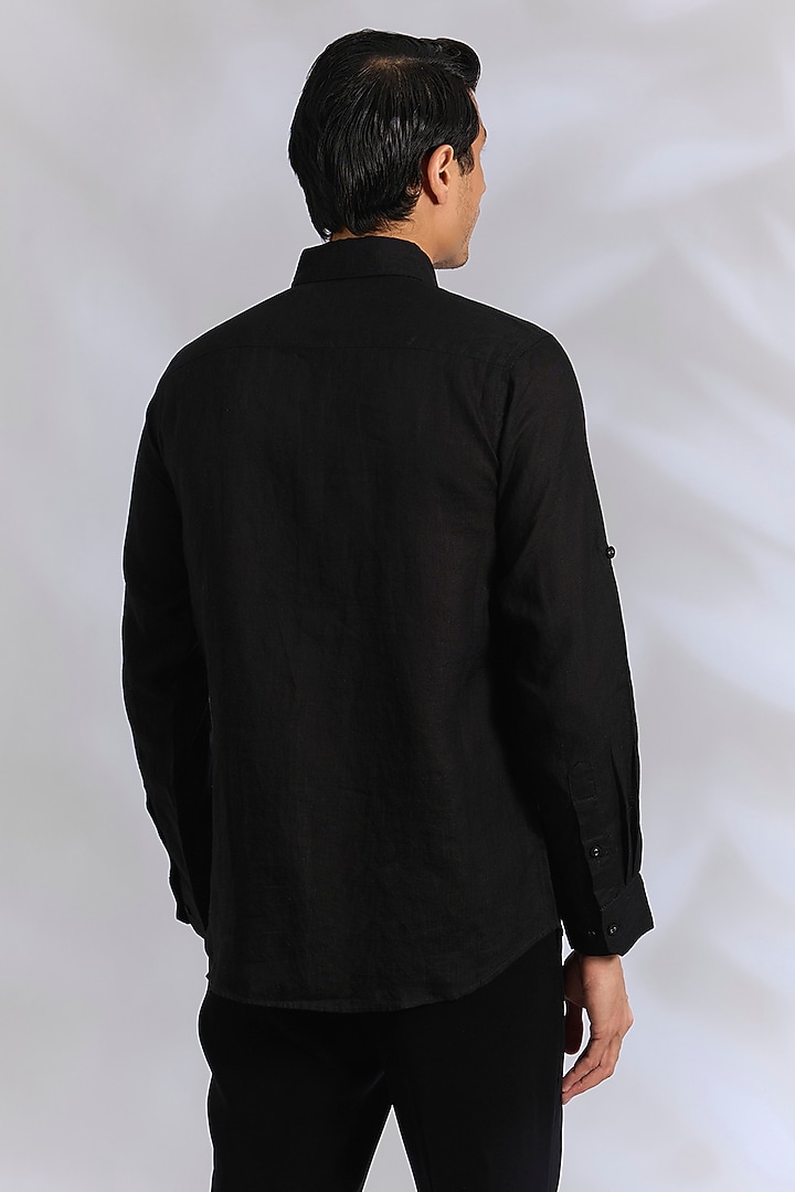Black Linen Party Wear Shirt by Linen Bloom Men at Pernia's Pop Up Shop