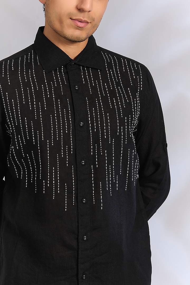 Black Linen Party Wear Shirt by Linen Bloom Men at Pernia's Pop Up Shop