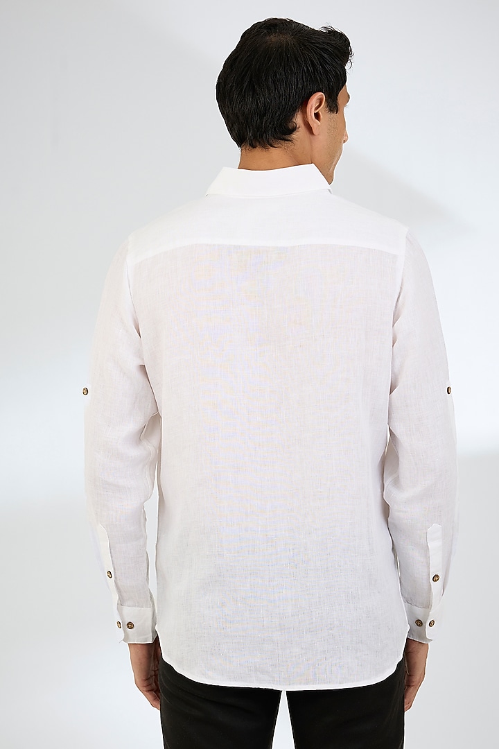 White Linen Party Wear Shirt by Linen Bloom Men at Pernia's Pop Up Shop