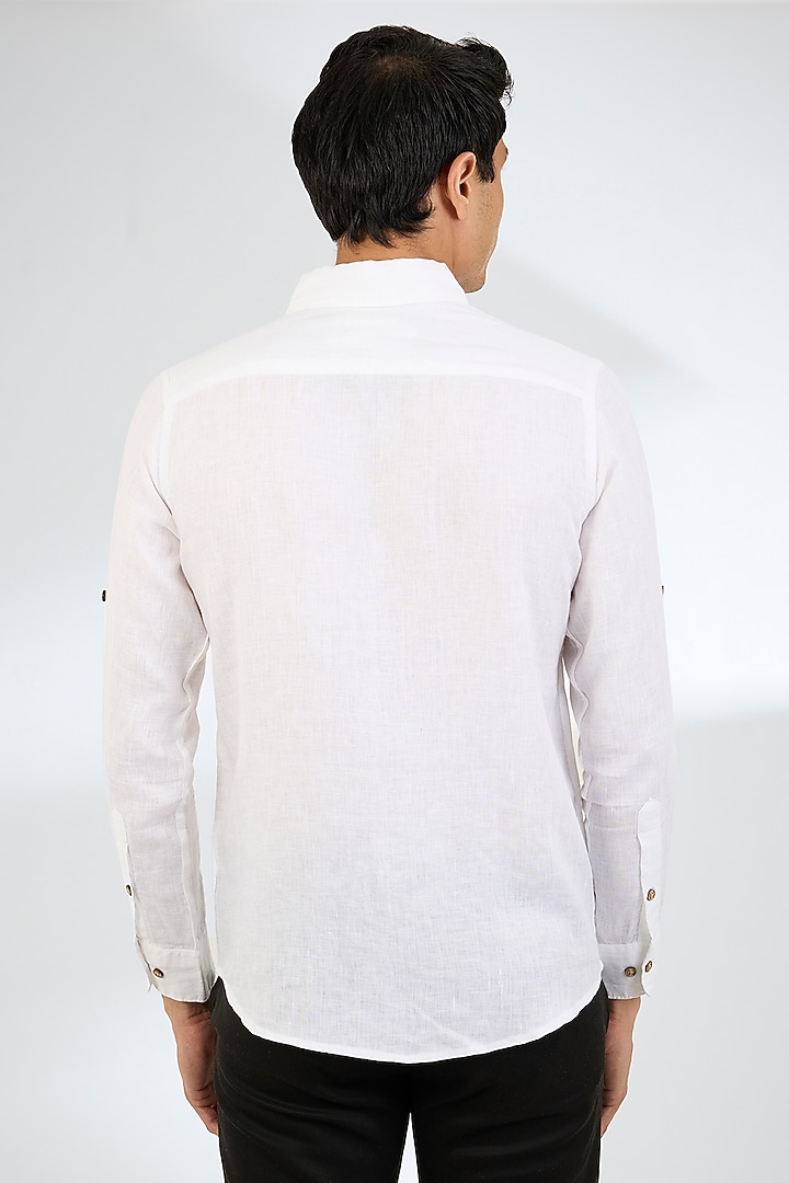 White Linen Party Wear Shirt by Linen Bloom Men at Pernia's Pop Up Shop