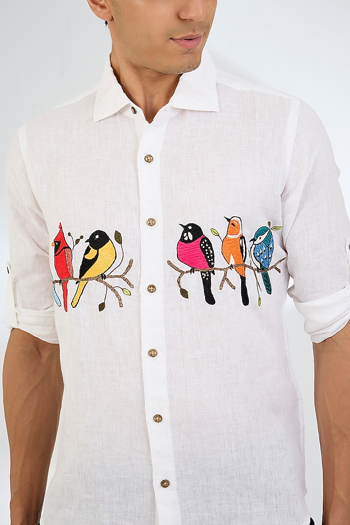 White Linen Party Wear Shirt by Linen Bloom Men at Pernia's Pop Up Shop
