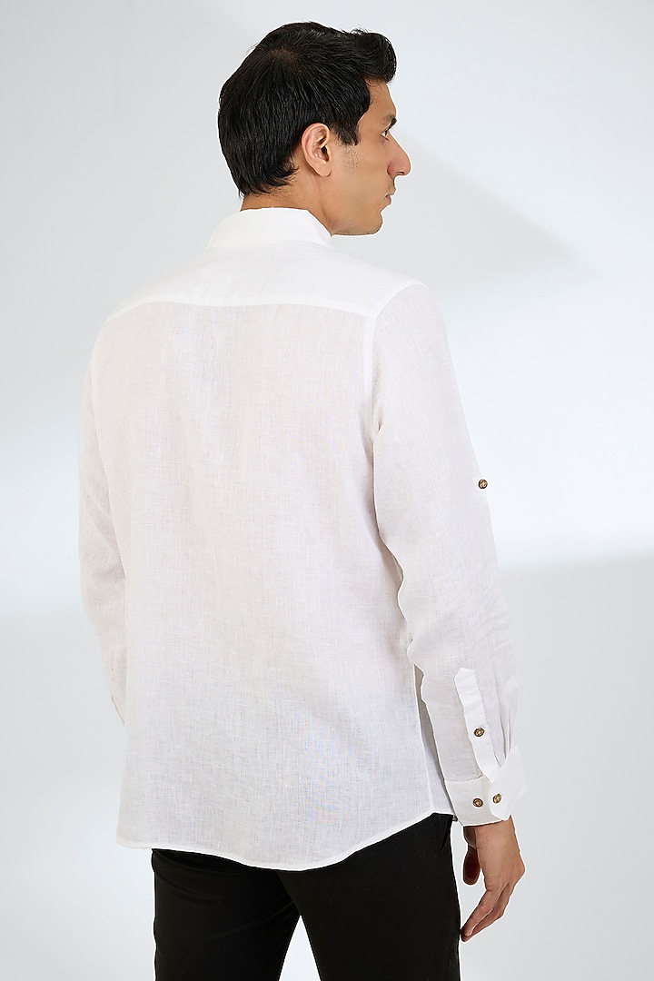 White Linen Party Wear Shirt by Linen Bloom Men at Pernia's Pop Up Shop