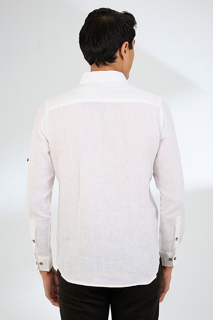 White Linen Party Wear Shirt by Linen Bloom Men at Pernia's Pop Up Shop