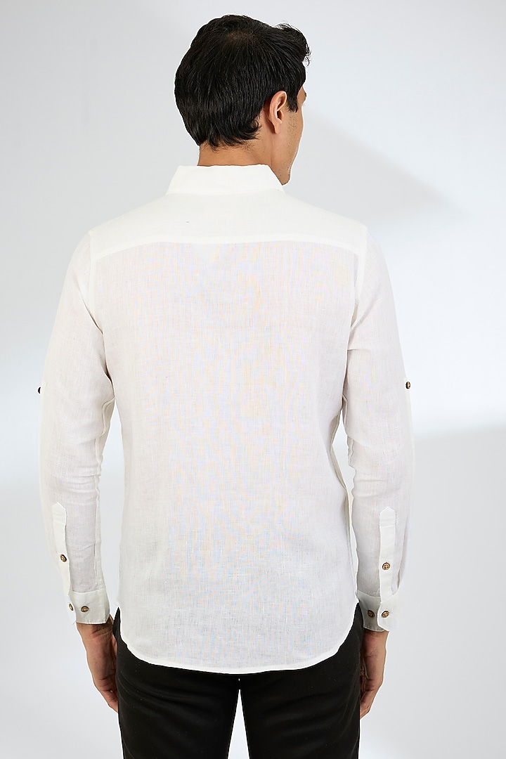 White Linen Party Wear Shirt by Linen Bloom Men at Pernia's Pop Up Shop