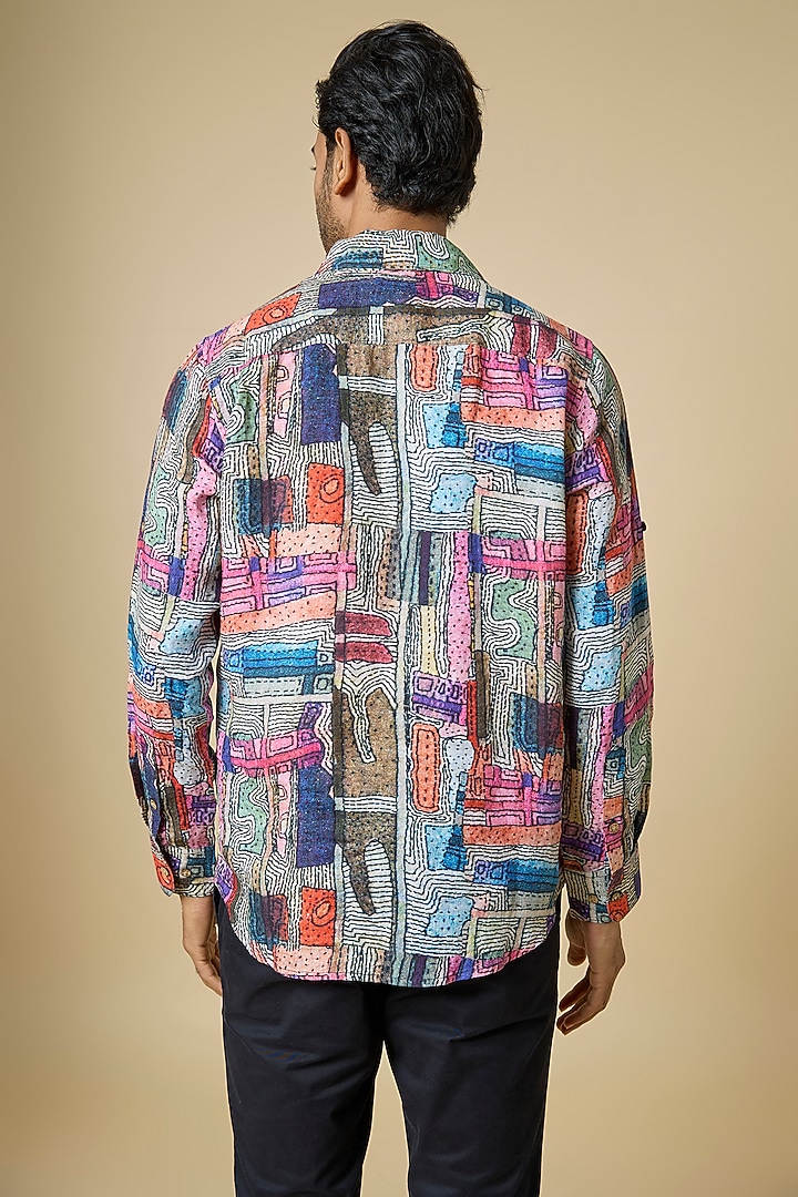 Multi-Colored Linen Printed Party Wear Shirt by Linen Bloom Men at Pernia's Pop Up Shop