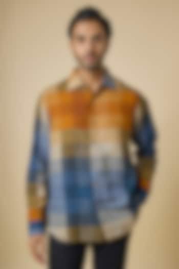 Mustard Linen Checkered Party Wear Shirt by Linen Bloom Men at Pernia's Pop Up Shop