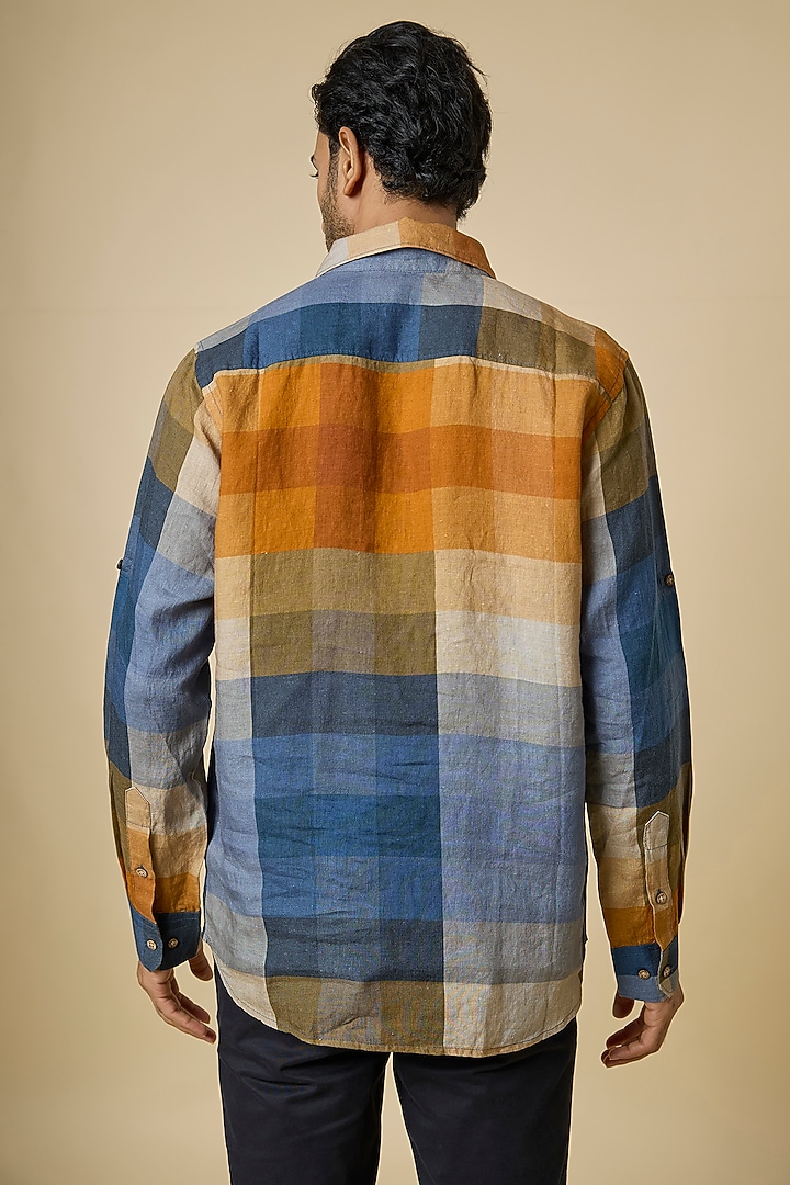 Mustard Linen Checkered Party Wear Shirt by Linen Bloom Men at Pernia's Pop Up Shop