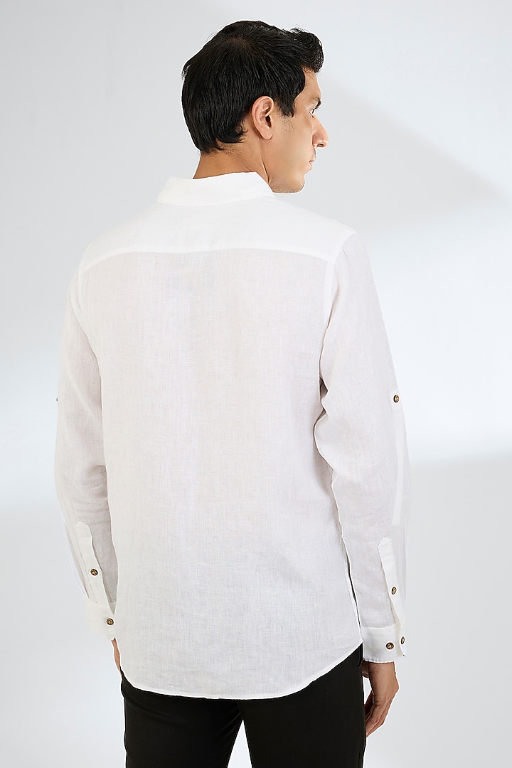 White Linen Party Wear Shirt by Linen Bloom Men at Pernia's Pop Up Shop