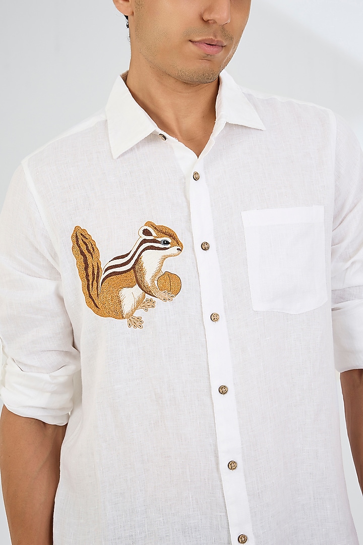 White Linen Party Wear Shirt by Linen Bloom Men at Pernia's Pop Up Shop