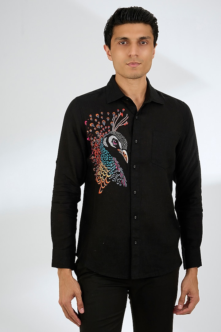 Black Linen Shirt by Linen Bloom Men