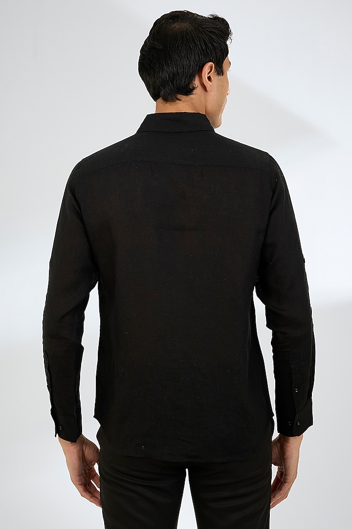 Black Linen Wedding Shirt by Linen Bloom Men at Pernia's Pop Up Shop