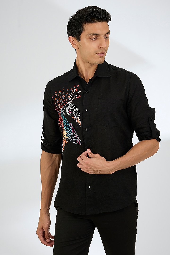 Black Linen Wedding Shirt by Linen Bloom Men at Pernia's Pop Up Shop