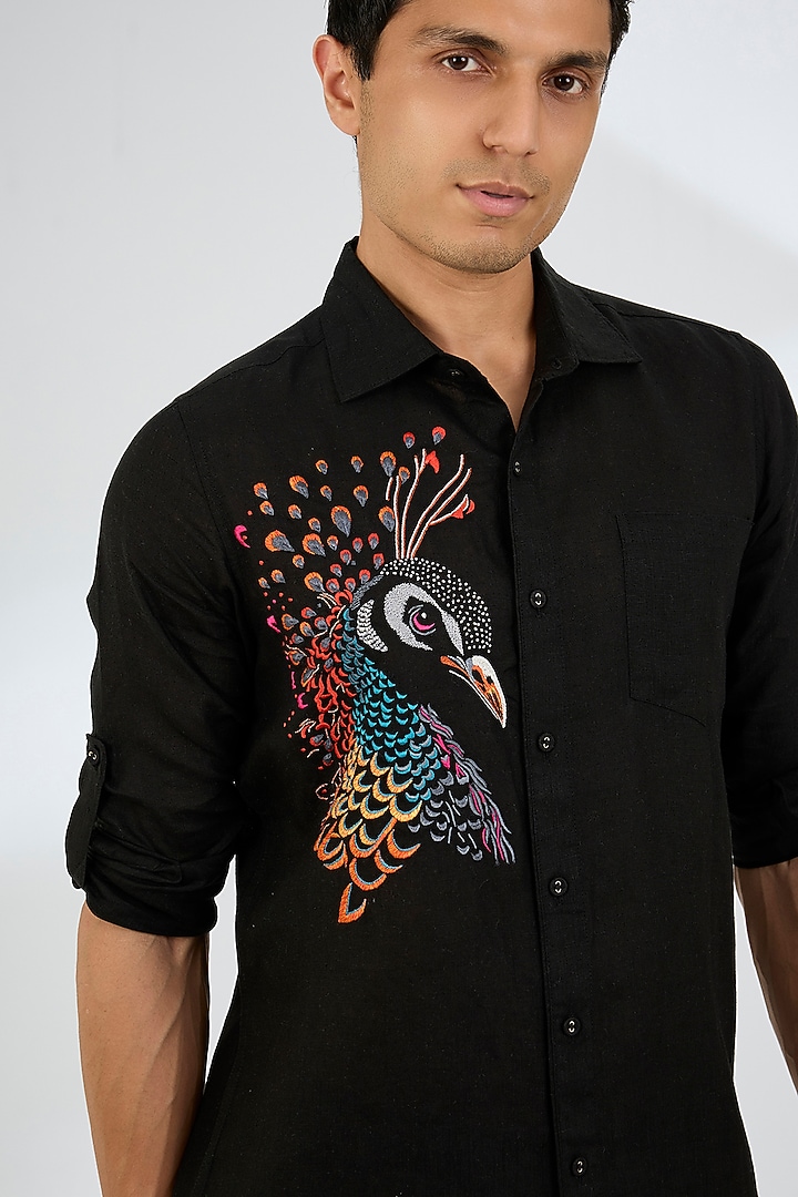 Black Linen Wedding Shirt by Linen Bloom Men at Pernia's Pop Up Shop