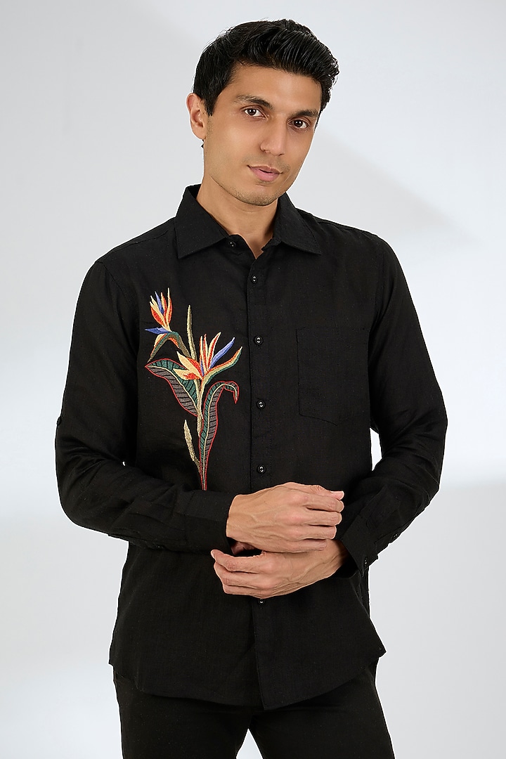 Black Linen Shirt by Linen Bloom Men