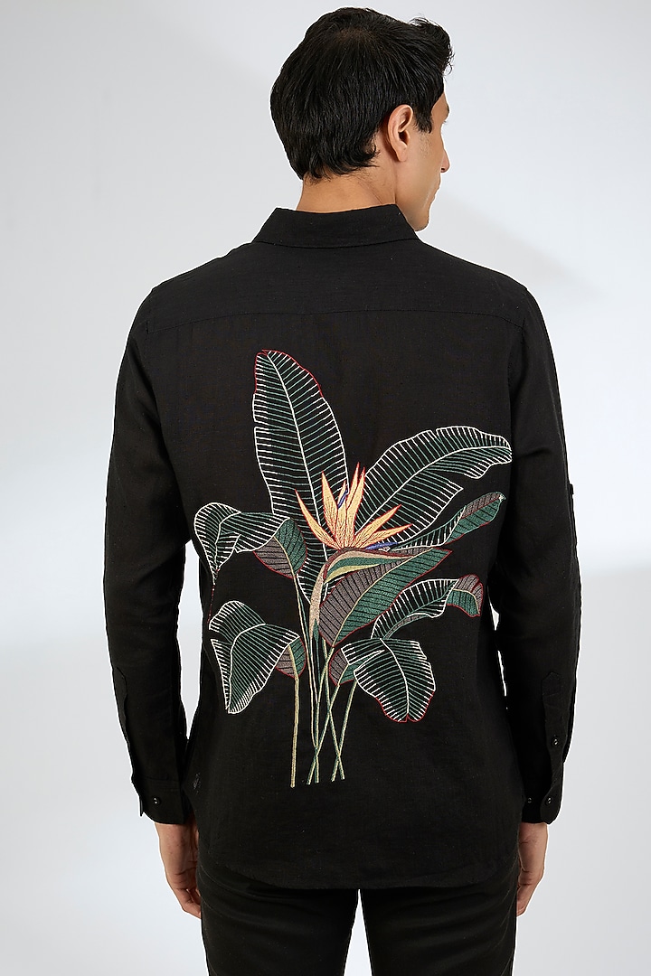 Black Linen Wedding Shirt by Linen Bloom Men at Pernia's Pop Up Shop