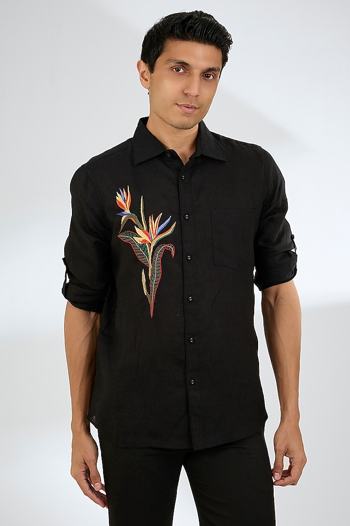 Black Linen Wedding Shirt by Linen Bloom Men at Pernia's Pop Up Shop