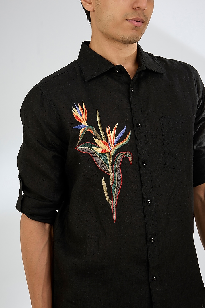 Black Linen Wedding Shirt by Linen Bloom Men at Pernia's Pop Up Shop
