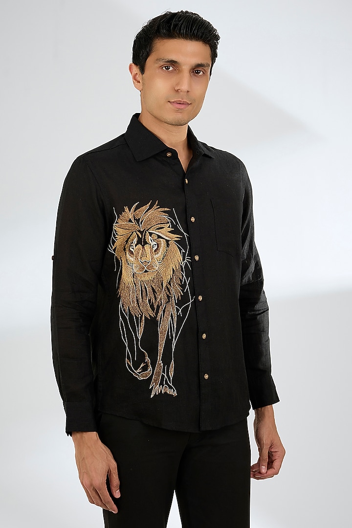 Black Linen Shirt by Linen Bloom Men