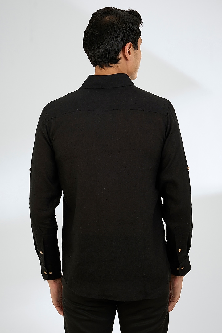 Black Linen Party Wear Shirt by Linen Bloom Men at Pernia's Pop Up Shop