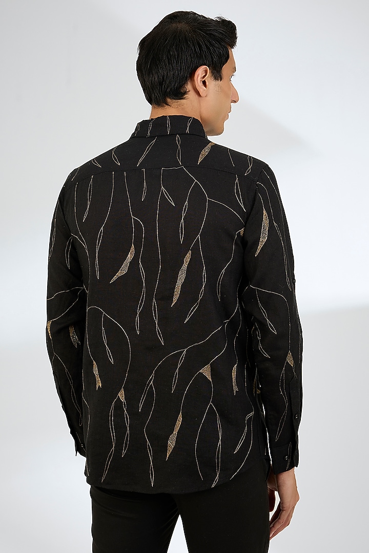 Black Linen Party Wear Shirt by Linen Bloom Men at Pernia's Pop Up Shop
