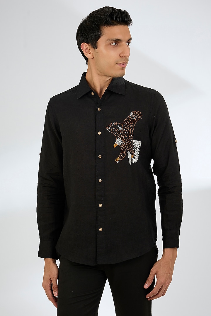 Black Linen Shirt by Linen Bloom Men