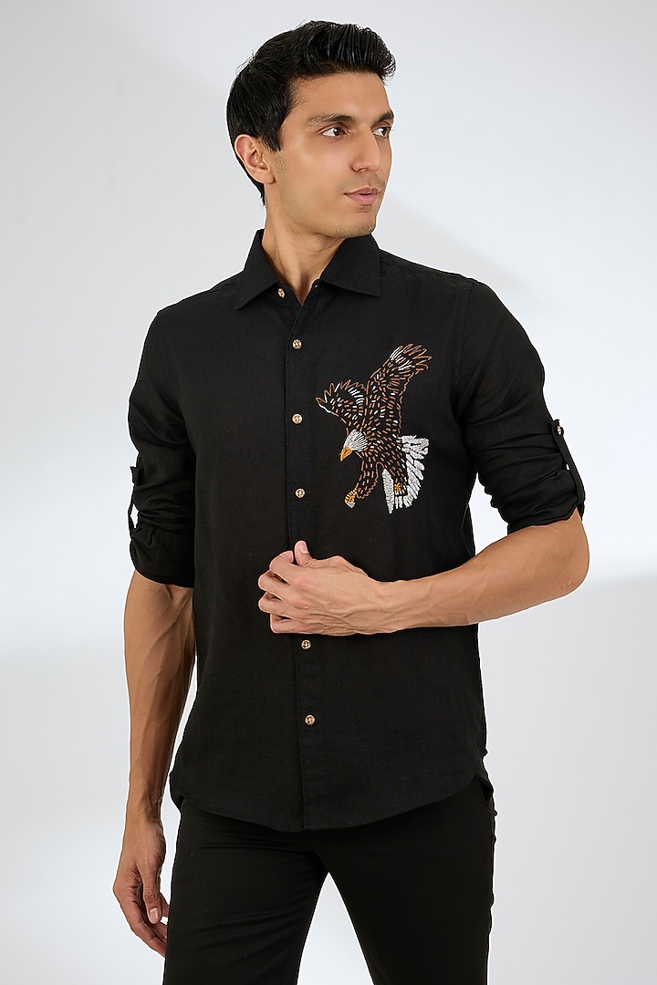 Black Linen Wedding Shirt by Linen Bloom Men at Pernia's Pop Up Shop