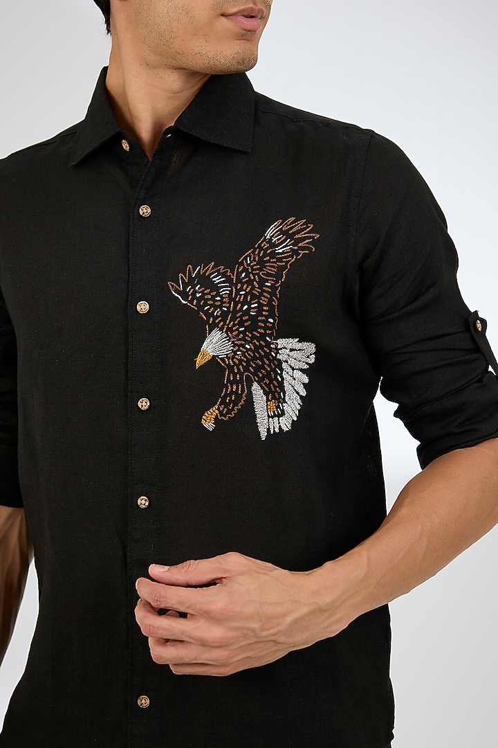 Black Linen Wedding Shirt by Linen Bloom Men at Pernia's Pop Up Shop