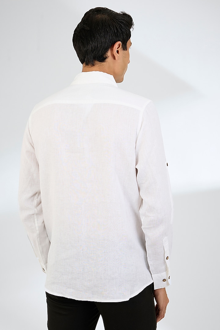 White Linen Party Wear Shirt by Linen Bloom Men at Pernia's Pop Up Shop