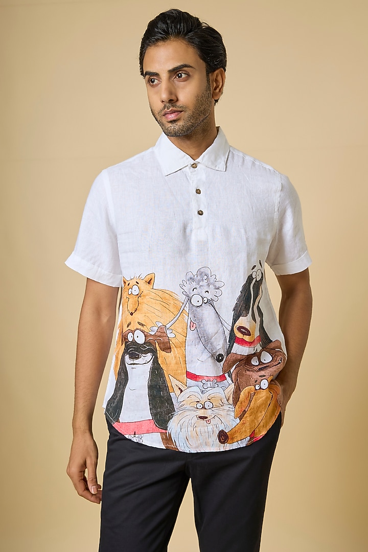 White Linen Party Wear Shirt by Linen Bloom Men at Pernia's Pop Up Shop