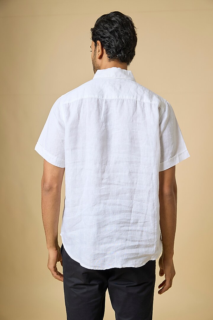 White Linen Party Wear Shirt by Linen Bloom Men at Pernia's Pop Up Shop