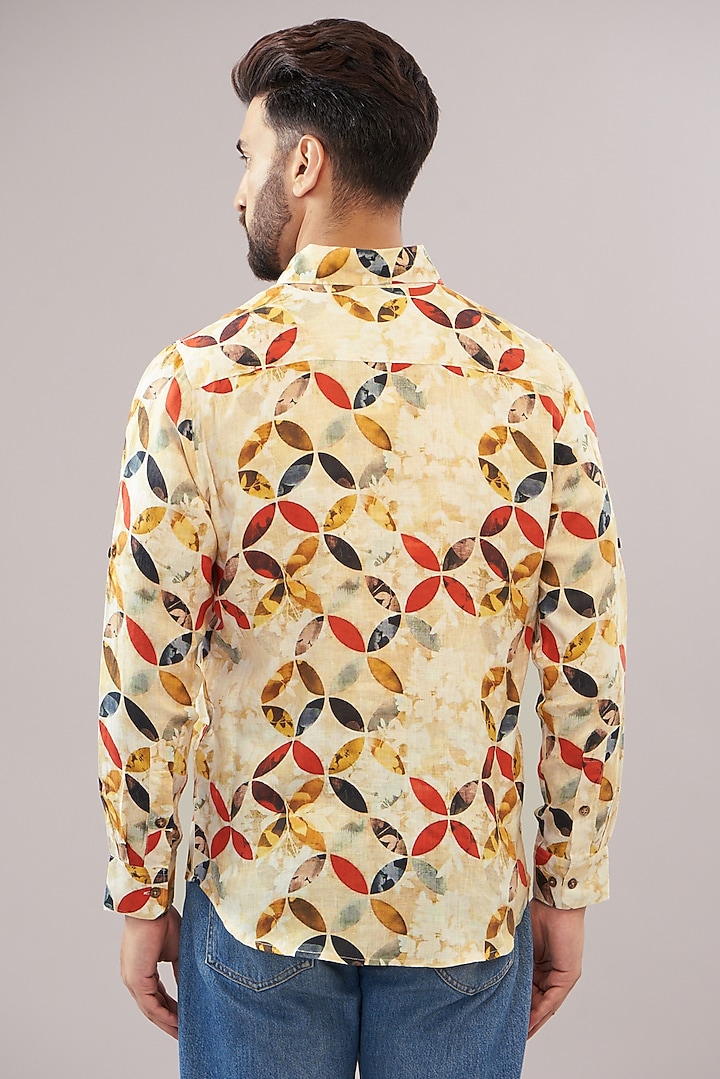 Multi-Colored Pure Linen Printed Party Wear Shirt by Linen Bloom Men at Pernia's Pop Up Shop
