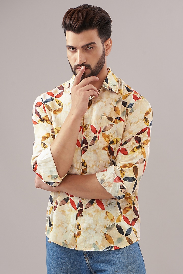Multi-Colored Pure Linen Printed Party Wear Shirt by Linen Bloom Men at Pernia's Pop Up Shop