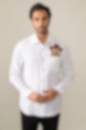White Linen Party Wear Shirt by Linen Bloom Men at Pernia's Pop Up Shop