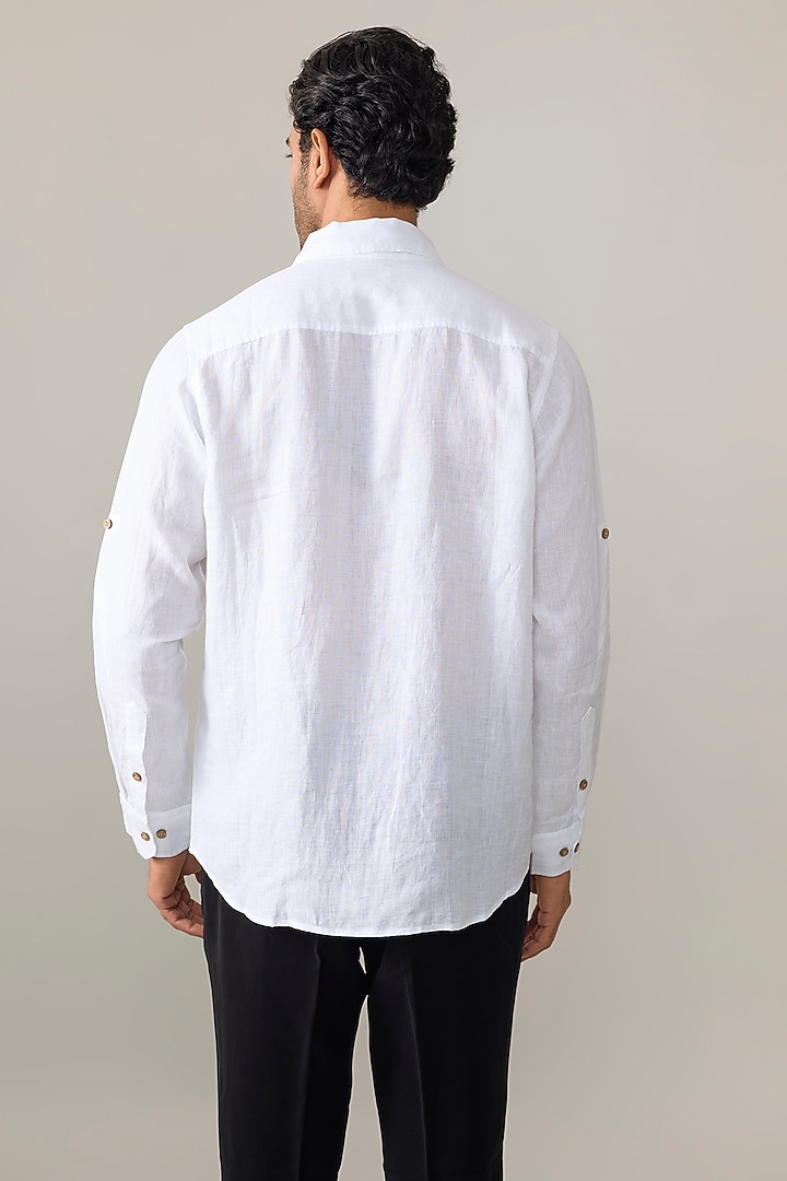 White Linen Party Wear Shirt by Linen Bloom Men at Pernia's Pop Up Shop