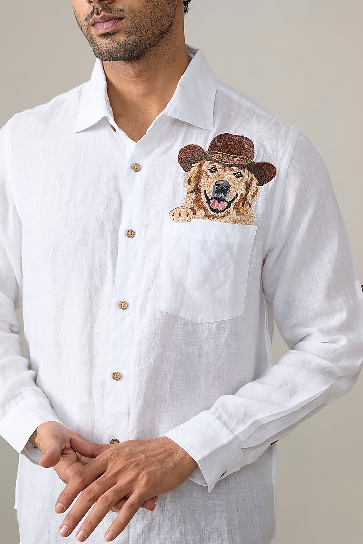 White Linen Party Wear Shirt by Linen Bloom Men at Pernia's Pop Up Shop