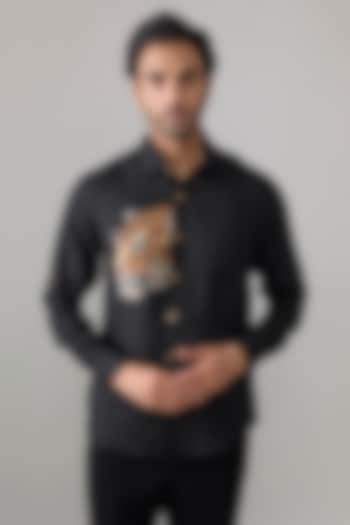 Black Linen Party Wear Shirt by Linen Bloom Men at Pernia's Pop Up Shop
