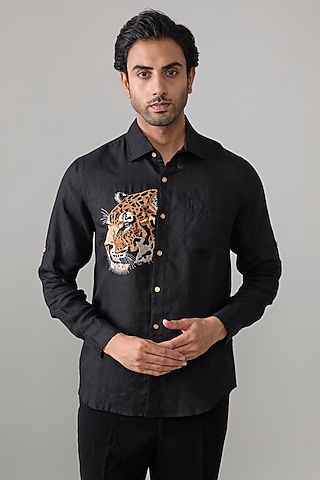 Black Linen Shirt by Linen Bloom Men