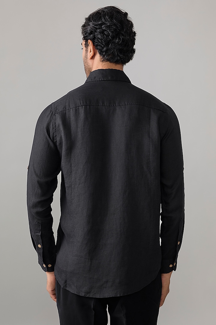 Black Linen Party Wear Shirt by Linen Bloom Men at Pernia's Pop Up Shop