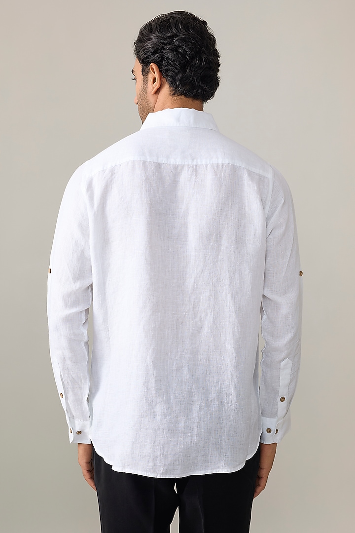 White Linen Party Wear Shirt by Linen Bloom Men at Pernia's Pop Up Shop