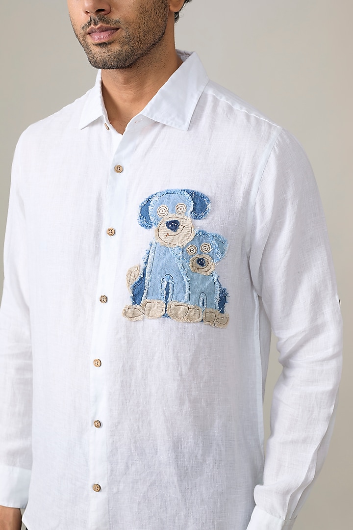 White Linen Party Wear Shirt by Linen Bloom Men at Pernia's Pop Up Shop