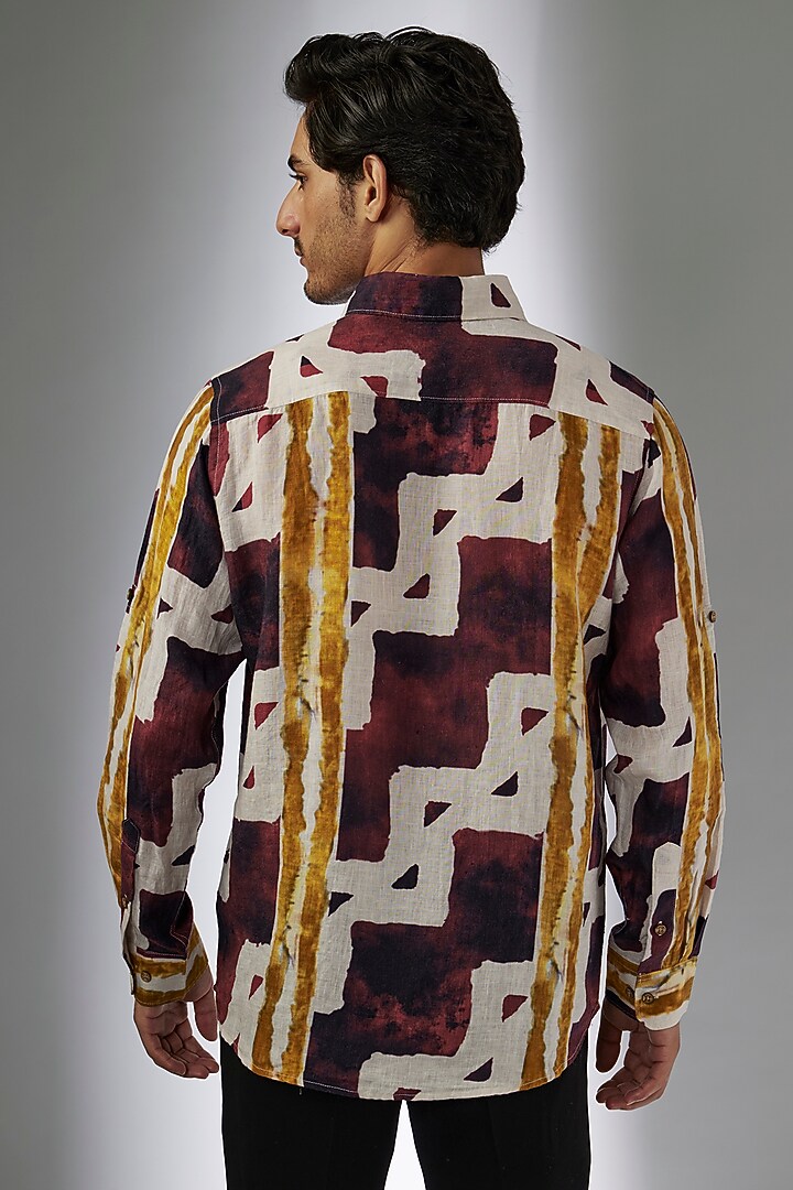 Multi-Colored Pure Linen Printed Party Wear Shirt by Linen Bloom Men at Pernia's Pop Up Shop