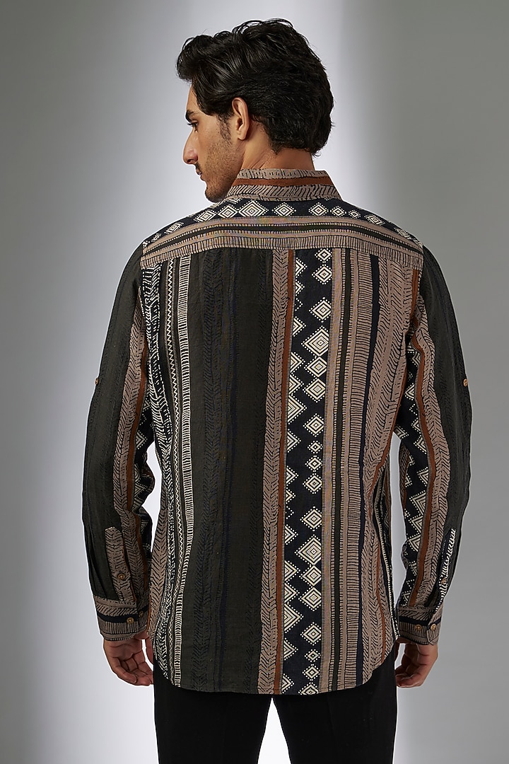 Multi-Colored Pure Linen Printed Party Wear Shirt by Linen Bloom Men at Pernia's Pop Up Shop