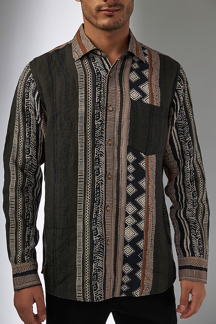 Multi-Colored Pure Linen Printed Party Wear Shirt by Linen Bloom Men at Pernia's Pop Up Shop