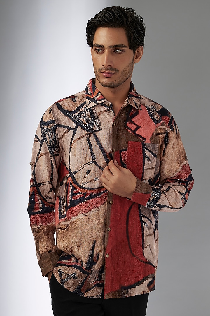 Multi-Colored Pure Linen Printed Shirt by Linen Bloom Men at Pernia's Pop Up Shop