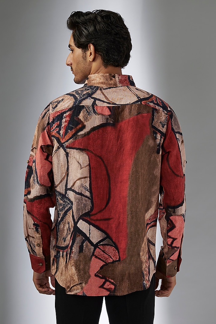 Multi-Colored Pure Linen Printed Party Wear Shirt by Linen Bloom Men at Pernia's Pop Up Shop