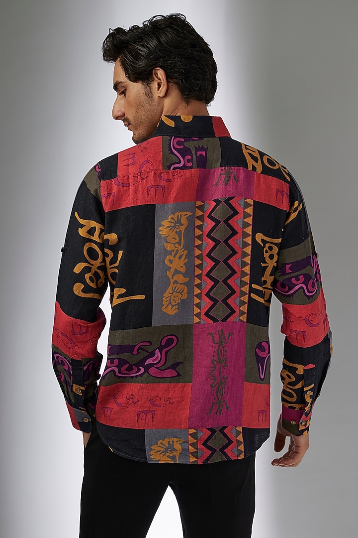 Multi-Colored Pure Linen Printed Party Wear Shirt by Linen Bloom Men at Pernia's Pop Up Shop