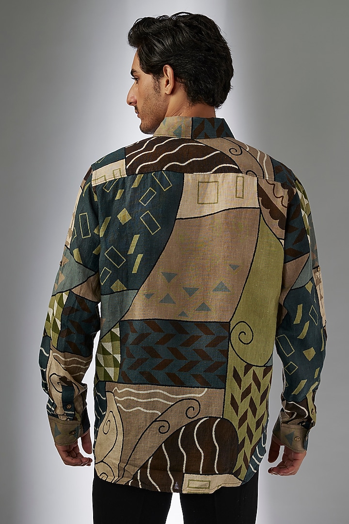 Multi-Colored Pure Linen Printed Party Wear Shirt by Linen Bloom Men at Pernia's Pop Up Shop