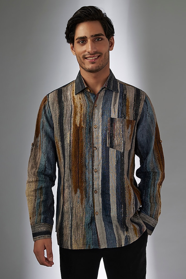 Multi-Colored Pure Linen Printed Shirt by Linen Bloom Men at Pernia's Pop Up Shop